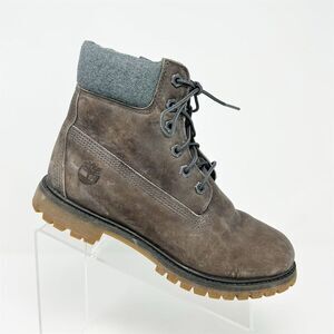Timberland Women's 6 Inch Premium Brown Leather Heeled Lace Up Boots Size 8.5